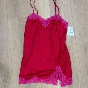 NWT INC International Concepts Red Chemise with Pink Lace